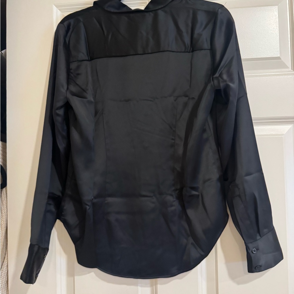 Women's Black Button Down Dress Shirt - Picture 2 of 3